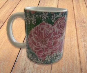 Mug_floral_illustre_pivoines_roses_et_feuillage_botanique_createjune