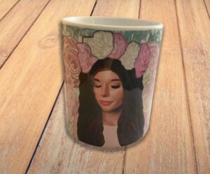 Mug-illustré-portrait-femme-et-pivoine-Couronne-florale-romantique-createjune